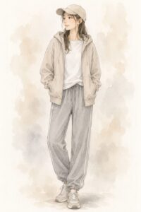 防犯対策としてアクティブな服装をした女性のイラスト