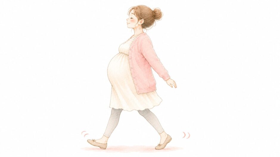 背筋を伸ばして気持ちよさそうに歩く妊婦さんのイラスト