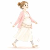 骨盤ベルトを着けて軽やかに歩く妊婦さんのイラスト